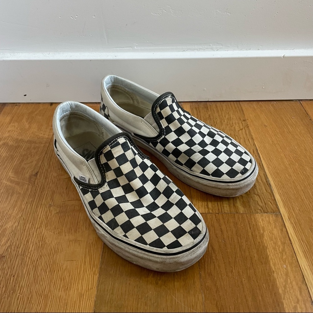 Used well worn VANS checkered slip on shoes 8.5